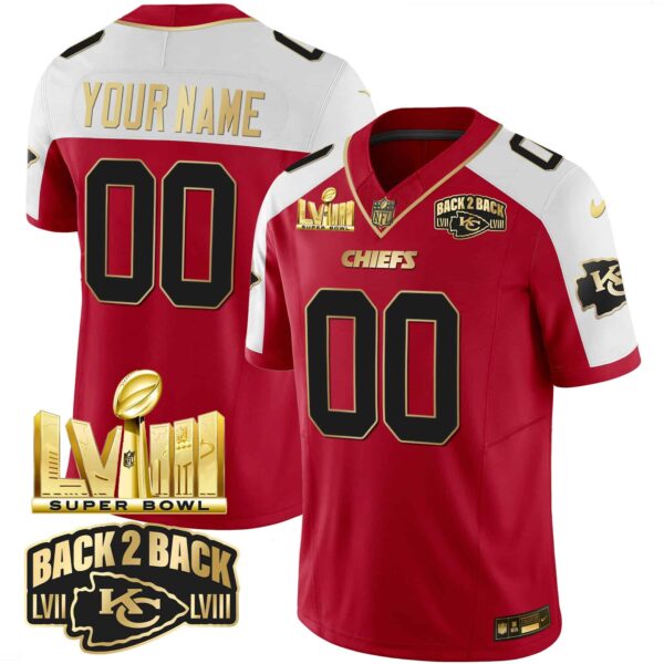 Chiefs Super Bowl LVIII & Back 2 Back Gold Patch Vapor Custom Jersey – All Stitched – Youth – Red Alternate