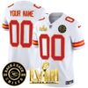 Chiefs Super Bowl LVIII & Back 2 Back Gold Patch Vapor Custom Jersey V3 – All Stitched – Youth – White