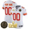 Chiefs Super Bowl LVIII & Back 2 Back Gold Patch Vapor Custom Jersey V3 – All Stitched – Women – White