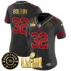 Women’s Chiefs Super Bowl LVIII & Back 2 Back Patch Vapor Jersey V3 – All Stitched – Gold Trim – Nick Bolton