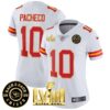 Women’s Chiefs Super Bowl LVIII & Back 2 Back Patch Vapor Jersey V3 – All Stitched – White – Isiah Pacheco