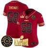 Women’s Chiefs Super Bowl LVIII & Back 2 Back Patch Vapor Jersey V3 – All Stitched – Black Red – Derrick Thomas