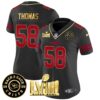 Women’s Chiefs Super Bowl LVIII & Back 2 Back Patch Vapor Jersey V3 – All Stitched – Gold Trim – Derrick Thomas