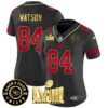 Women’s Chiefs Super Bowl LVIII & Back 2 Back Patch Vapor Jersey V3 – All Stitched – Gold Trim – Justin Watson