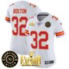 Women’s Chiefs Super Bowl LVIII & Back 2 Back Patch Vapor Jersey V3 – All Stitched – White – Nick Bolton
