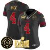 Women’s Chiefs Super Bowl LVIII & Back 2 Back Patch Vapor Jersey V3 – All Stitched – Gold Trim – Rashee Rice