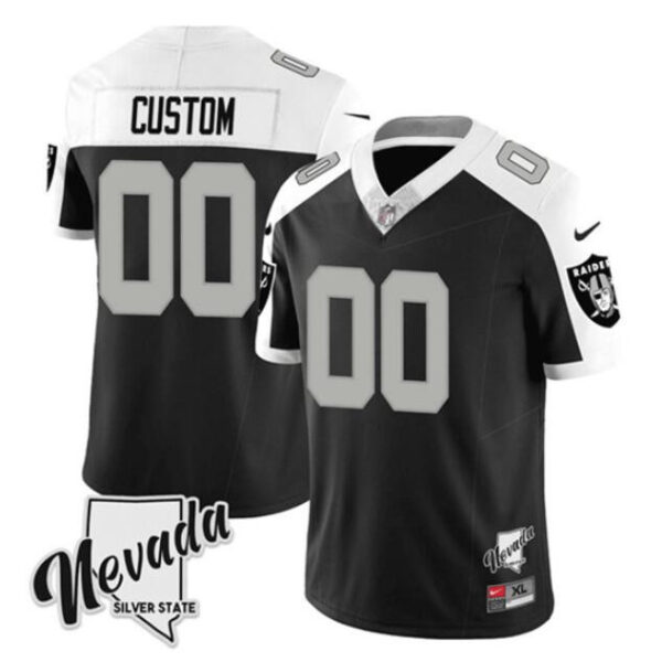Las Vegas Raiders Customized Black White 2023 FUSE Nevada Silver Stat Jersey