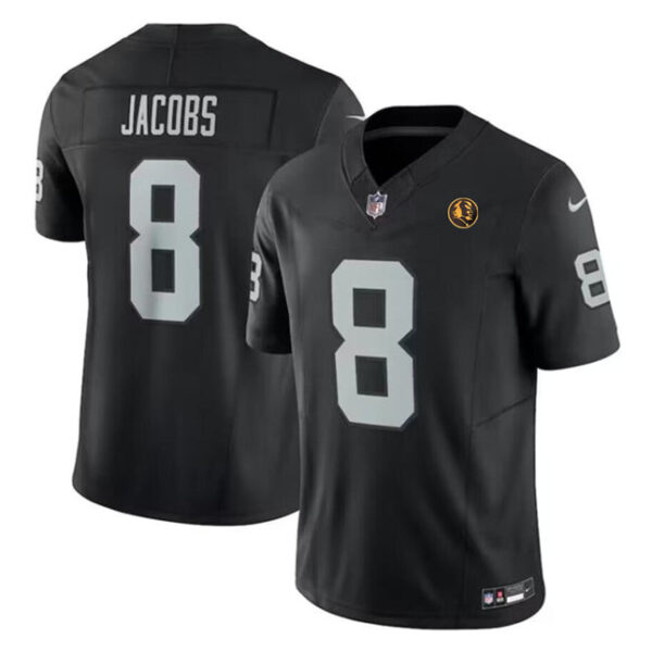 Las Vegas Raiders #8 Josh Jacobs Black 2023 FUSE With John Madden Patch Vapor Jersey