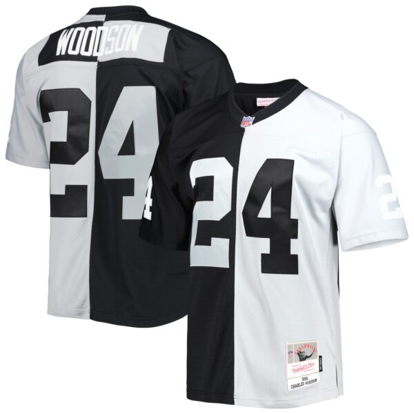 Charles Woodson Las Vegas Raiders Mitchell Ness 1998 Split Legacy Replica Jersey Black Silver