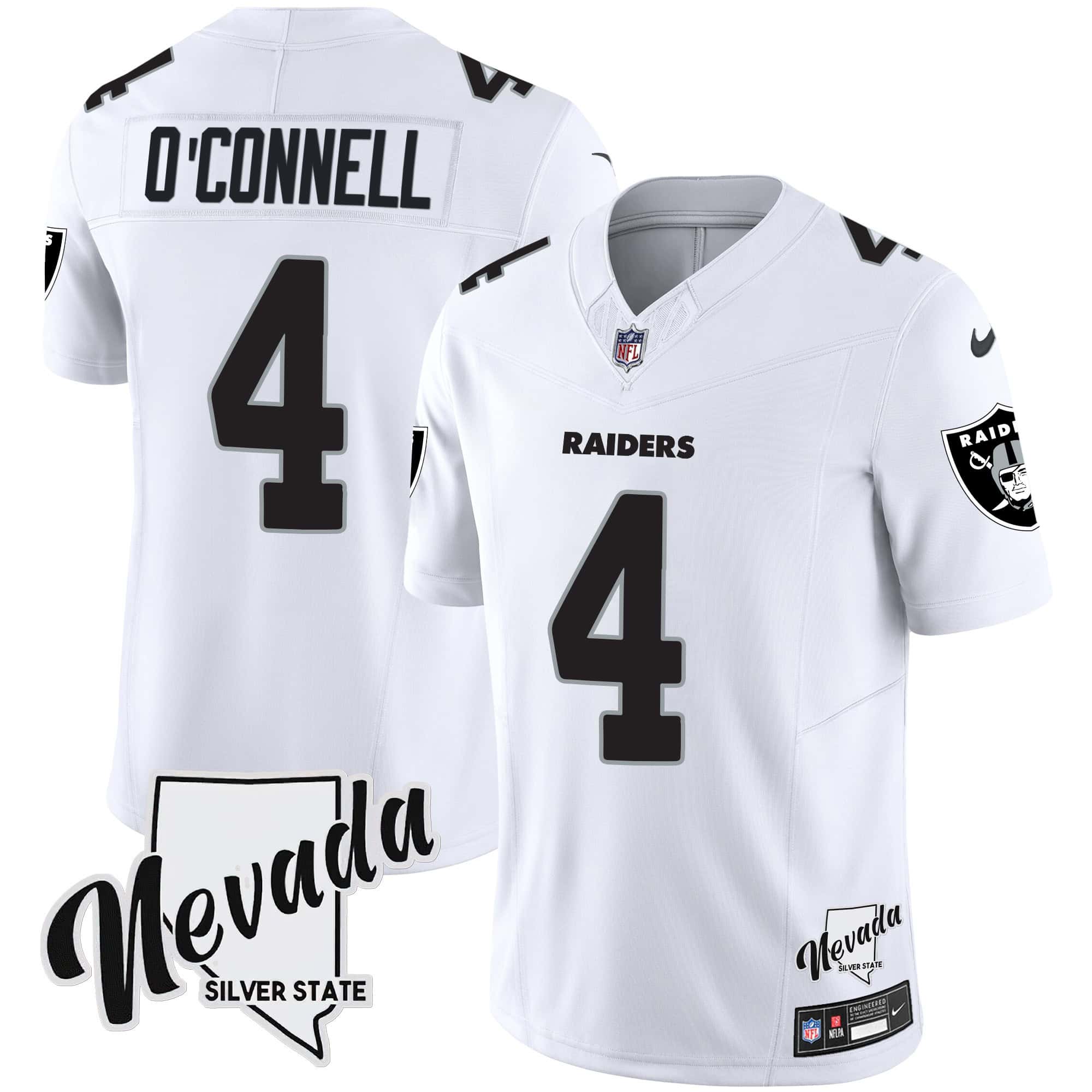 Men’s Raiders Nevada Silver State Patch Vapor Jersey V2 – All Stitched – White – Aidan O’Connell