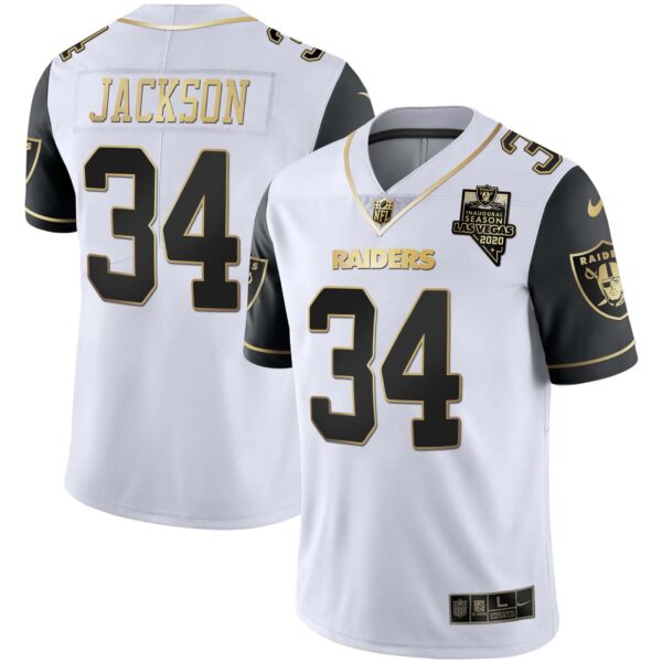 Men’s Raiders Alternate Vapor Black Gold & Black Inverted Limited Inaugural Season Patch – All Stitched – Black Sleeves – Bo Jackson