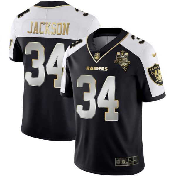 Men’s Raiders Alternate Vapor Black Gold & Black Inverted Limited Inaugural Season Patch – All Stitched – Alternate Limited – Bo Jackson