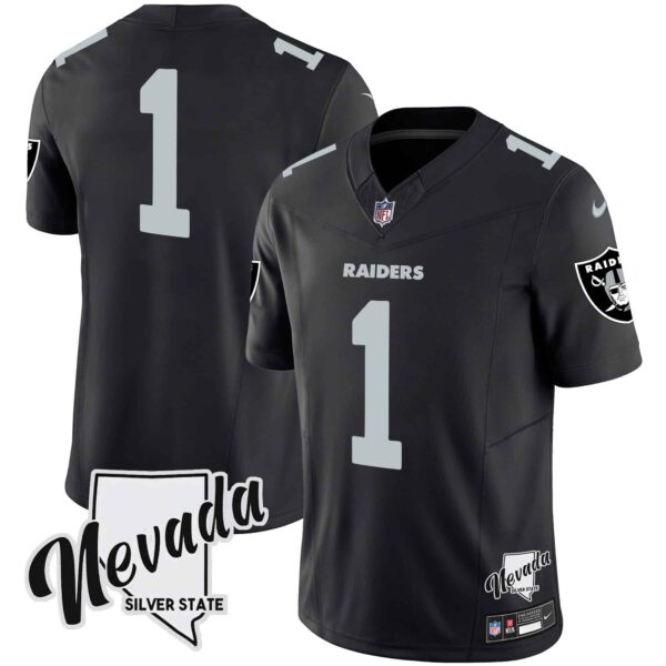Men’s Raiders Nevada Silver State Patch Vapor Jersey V2 – All Stitched – Black – #1 Team