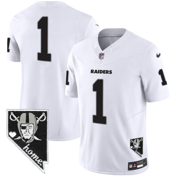 Men’s Raiders Nevada Home Patch Vapor Jersey – All Stitched – White – #1 Team