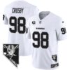 Men’s Raiders Nevada Home Patch Vapor Jersey – All Stitched – White – Maxx Crosby