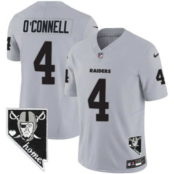 Men’s Raiders Nevada Home Patch Vapor Jersey – All Stitched – Gray – Aidan O’Connell