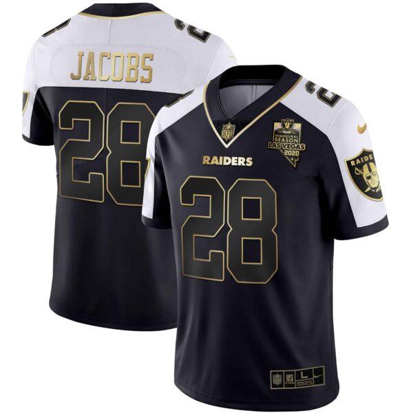 Men’s Raiders Alternate Vapor Black Gold & Black Inverted Limited Inaugural Season Patch – All Stitched – Black Gold – Josh Jacobs