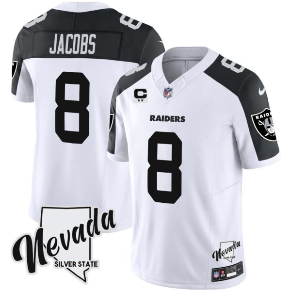 Men’s Raiders Nevada Silver State Patch Vapor Jersey V2 – All Stitched – Inverted – Josh Jacobs