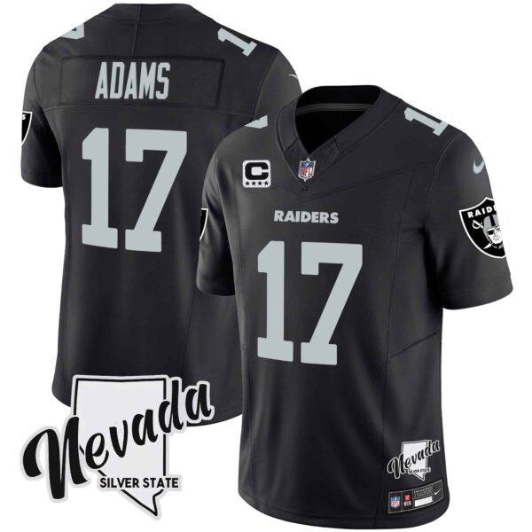 Men’s Raiders Nevada Silver State Patch Vapor Jersey V2 – All Stitched – Black – Davante Adams