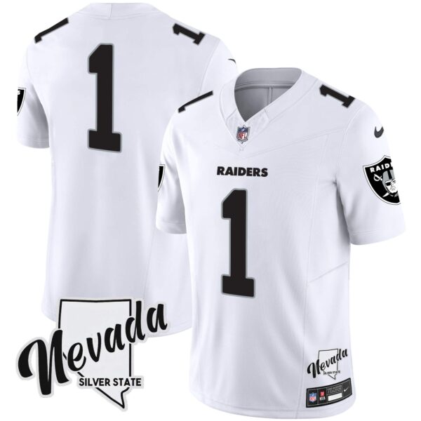 Men’s Raiders Nevada Silver State Patch Vapor Jersey V2 – All Stitched – White – #1 Team