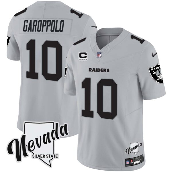 Men’s Raiders Nevada Silver State Patch Vapor Jersey V2 – All Stitched – Gray – Jimmy Garoppolo