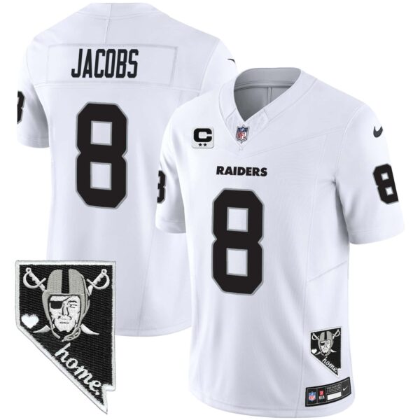 Men’s Raiders Nevada Home Patch Vapor Jersey – All Stitched – White – Josh Jacobs