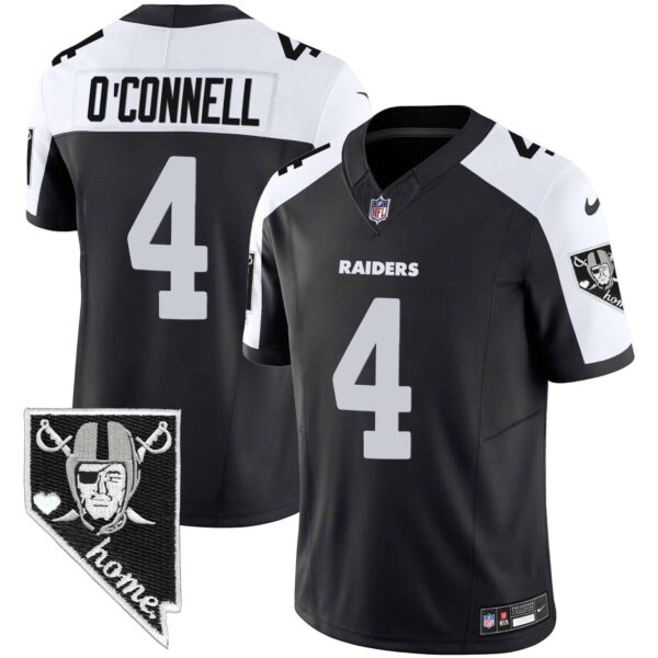 Men’s Raiders Nevada Home Patch Vapor Jersey – All Stitched – Black Alternate – Aidan O’Connell
