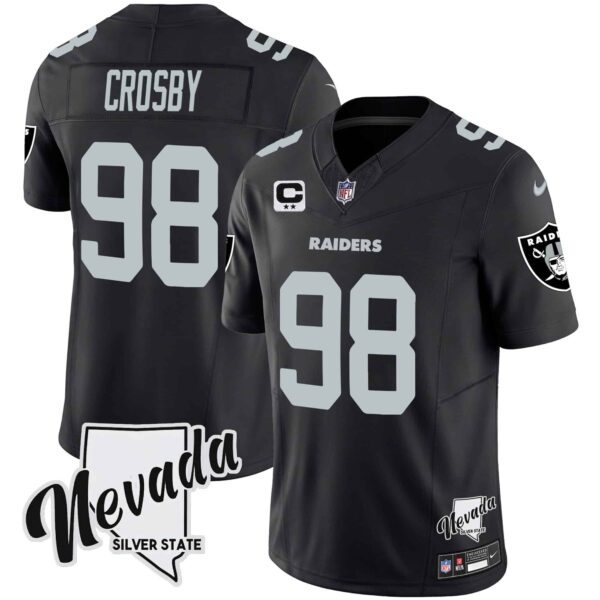Men’s Raiders Nevada Silver State Patch Vapor Jersey V2 – All Stitched – Black – Maxx Crosby