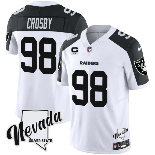 Men’s Raiders Nevada Silver State Patch Vapor Jersey V2 – All Stitched – Inverted – Maxx Crosby