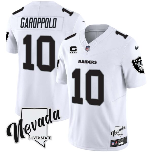 Men’s Raiders Nevada Silver State Patch Vapor Jersey V2 – All Stitched – White – Jimmy Garoppolo