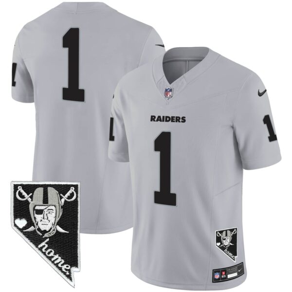 Men’s Raiders Nevada Home Patch Vapor Jersey – All Stitched – Gray – #1 Team