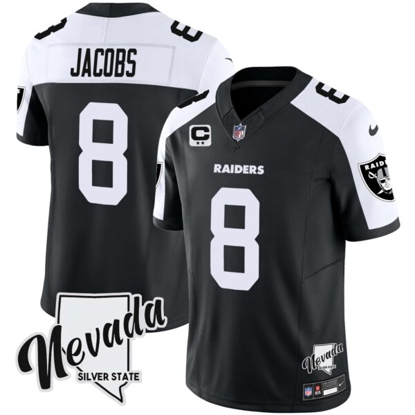 Men’s Raiders Nevada Silver State Patch Vapor Jersey V2 – All Stitched – Black Alternate – Josh Jacobs