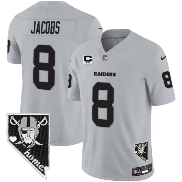 Men’s Raiders Nevada Home Patch Vapor Jersey – All Stitched – Gray – Josh Jacobs