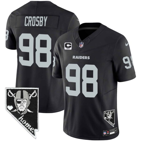 Men’s Raiders Nevada Home Patch Vapor Jersey – All Stitched – Black – Maxx Crosby