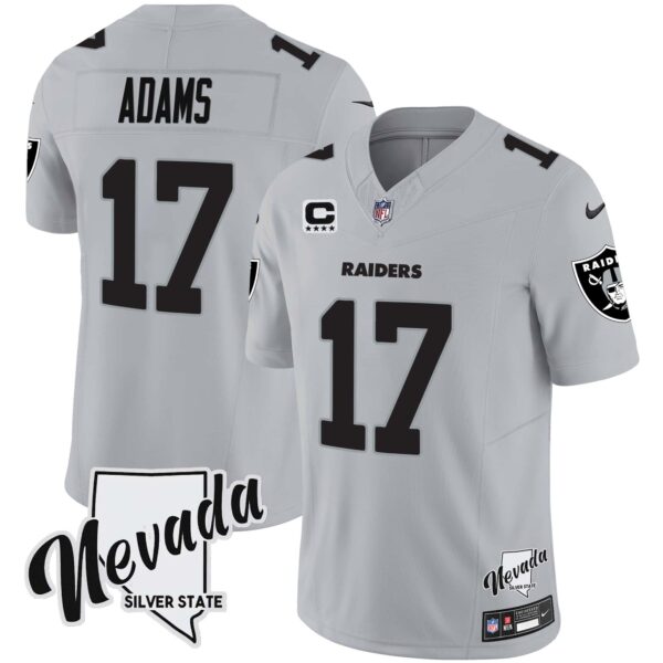 Men’s Raiders Nevada Silver State Patch Vapor Jersey V2 – All Stitched – Gray – Davante Adams