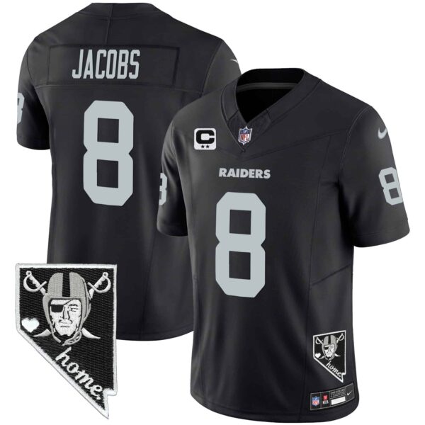 Men’s Raiders Nevada Home Patch Vapor Jersey – All Stitched – Black – Josh Jacobs