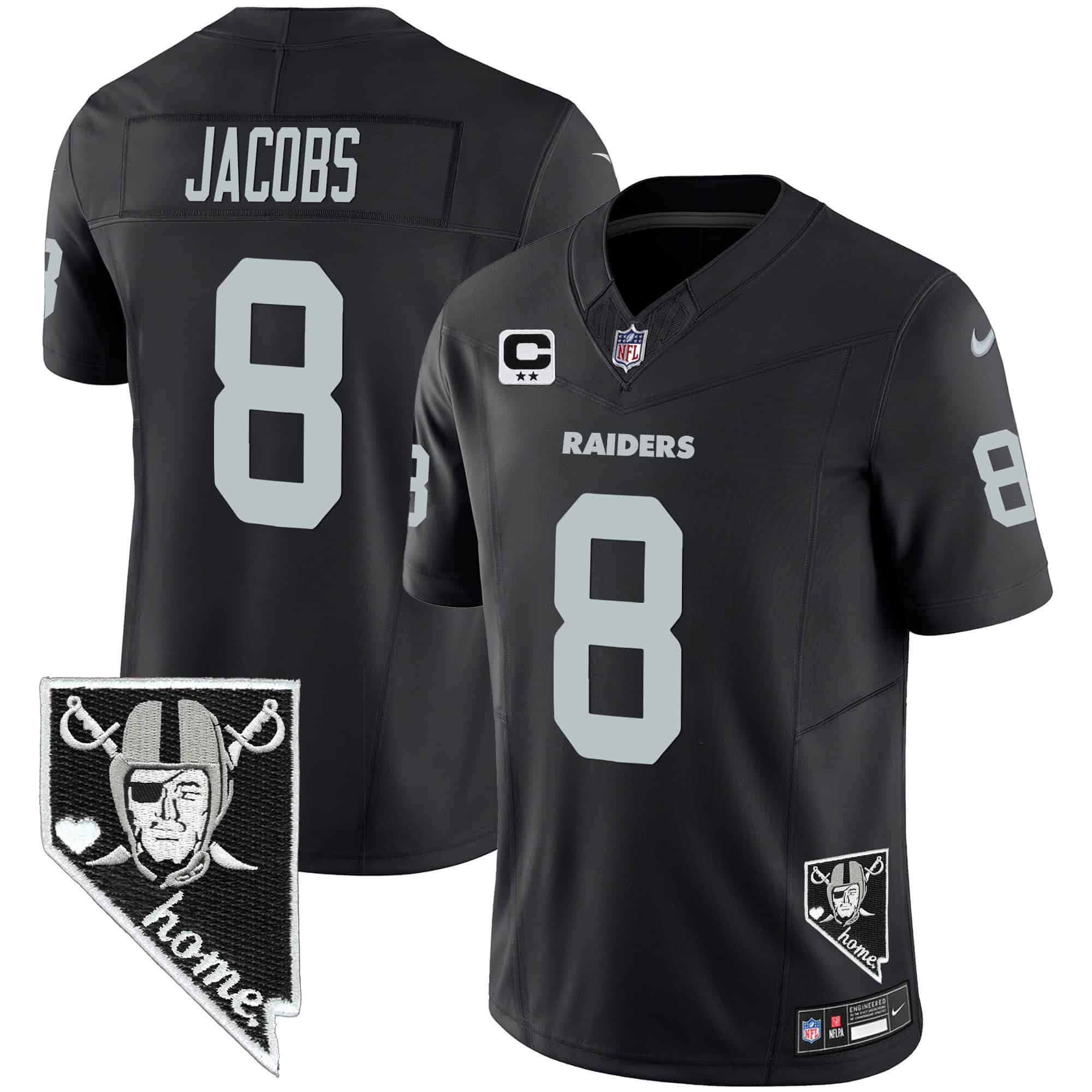 Men’s Raiders Nevada Home Patch Vapor Jersey – All Stitched – Black – Josh Jacobs