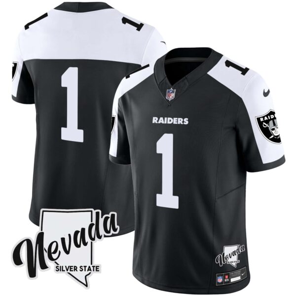 Men’s Raiders Nevada Silver State Patch Vapor Jersey V2 – All Stitched – Black Alternate – #1 Team