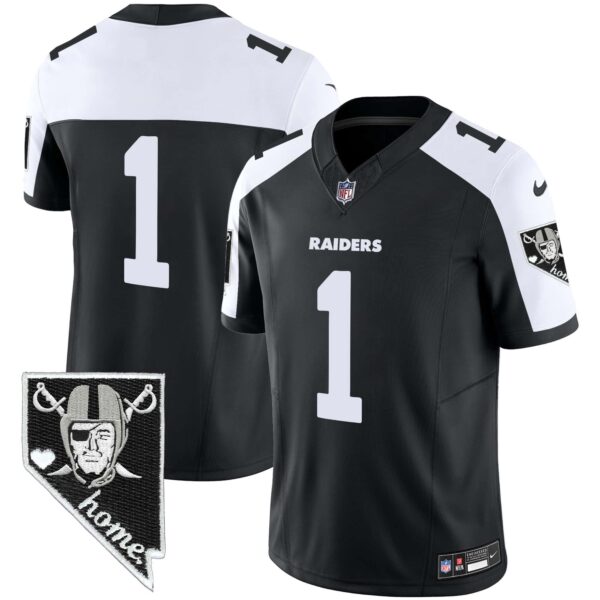Men’s Raiders Nevada Home Patch Vapor Jersey – All Stitched – Black Alternate – #1 Team