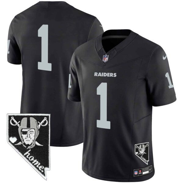 Men’s Raiders Nevada Home Patch Vapor Jersey – All Stitched – Black – #1 Team