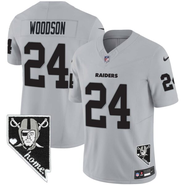 Men’s Raiders Nevada Home Patch Vapor Jersey – All Stitched – Gray – Charles Woodson