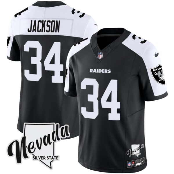 Men’s Raiders Nevada Silver State Patch Vapor Jersey V2 – All Stitched – Black Alternate – Bo Jackson