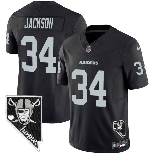 Men’s Raiders Nevada Home Patch Vapor Jersey – All Stitched – Black – Bo Jackson