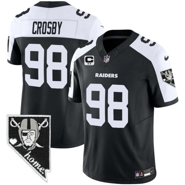 Men’s Raiders Nevada Home Patch Vapor Jersey – All Stitched – Black Alternate – Maxx Crosby