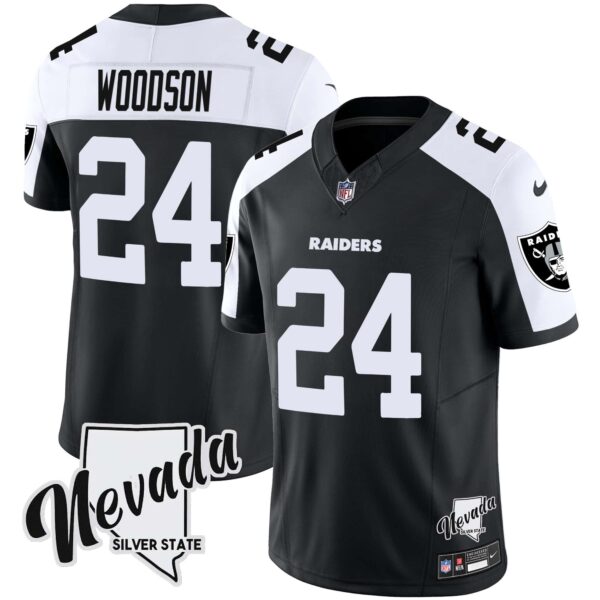 Men’s Raiders Nevada Silver State Patch Vapor Jersey V2 – All Stitched – Black Alternate – Charles Woodson