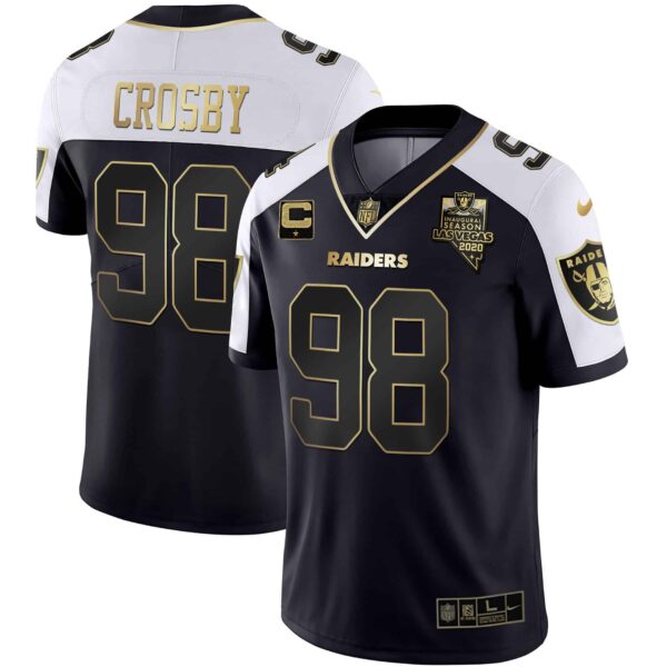 Men’s Raiders Alternate Vapor Black Gold & Black Inverted Limited Inaugural Season Patch – All Stitched – Black Gold – Maxx Crosby