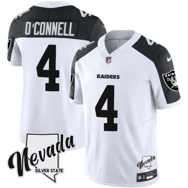 Men’s Raiders Nevada Silver State Patch Vapor Jersey V2 – All Stitched – Inverted – Aidan O’Connell