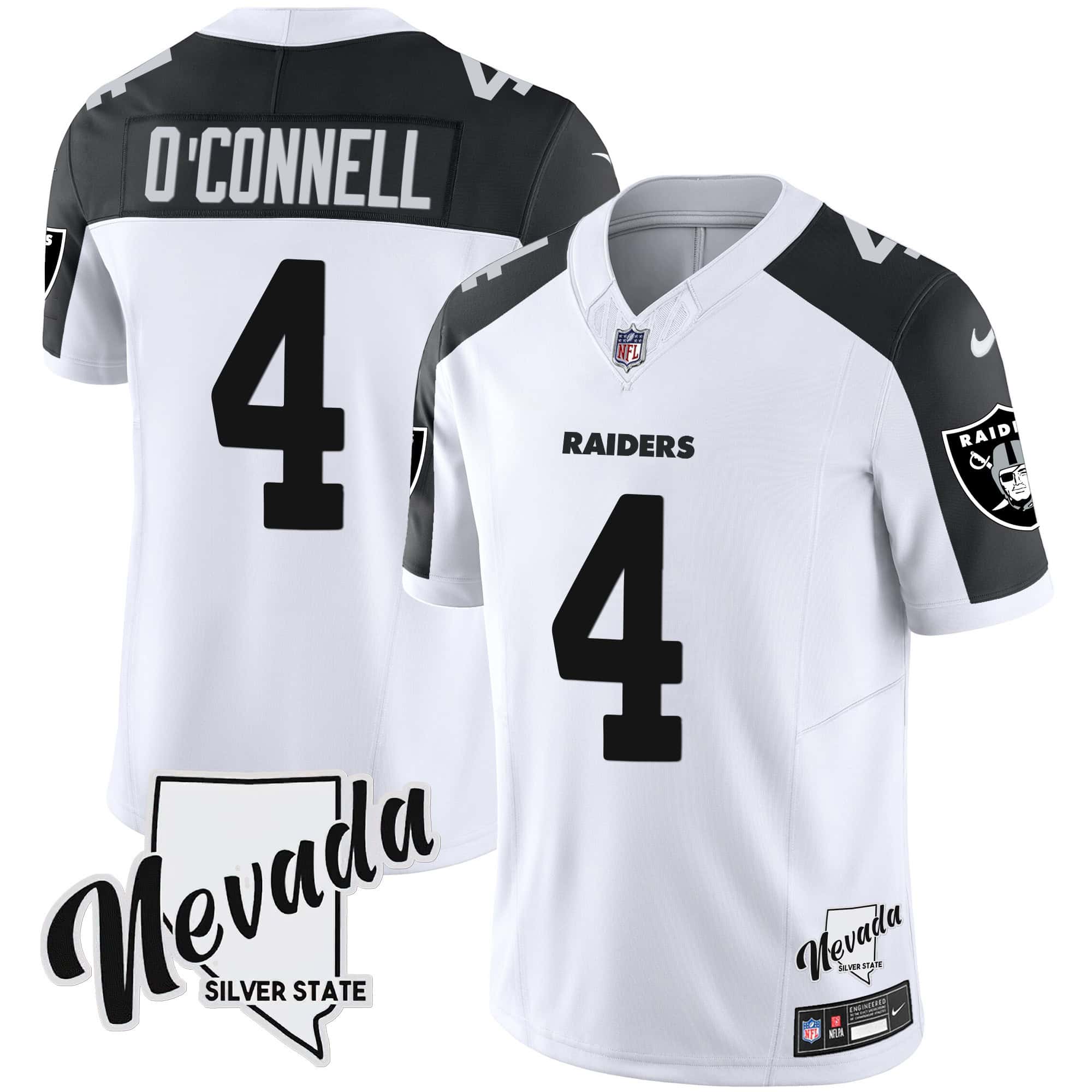 Men’s Raiders Nevada Silver State Patch Vapor Jersey V2 – All Stitched – Inverted – Aidan O’Connell