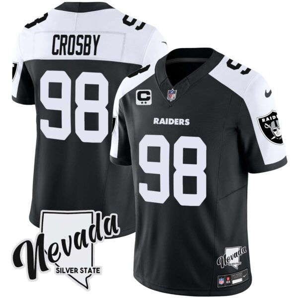 Men’s Raiders Nevada Silver State Patch Vapor Jersey V2 – All Stitched – Black Alternate – Maxx Crosby