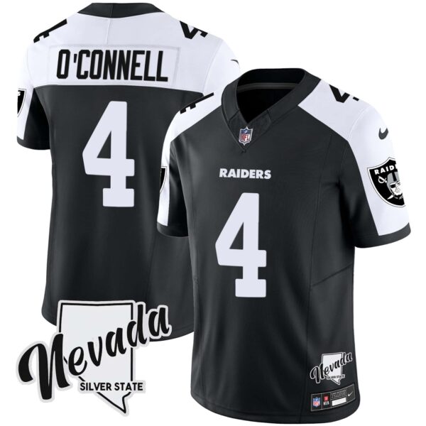 Men’s Raiders Nevada Silver State Patch Vapor Jersey V2 – All Stitched – Black Alternate – Aidan O’Connell